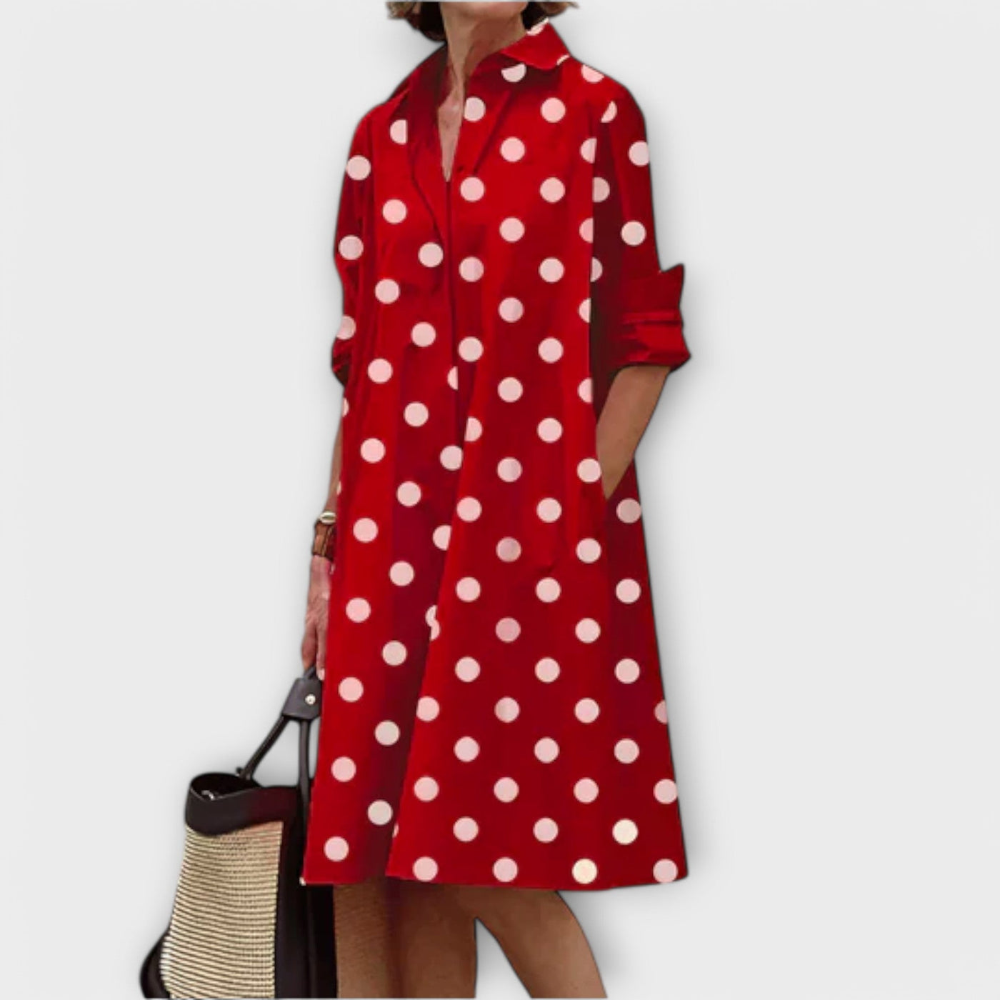 Olga - Vestido Camisa Moderno com Gola e Mangas 3/4